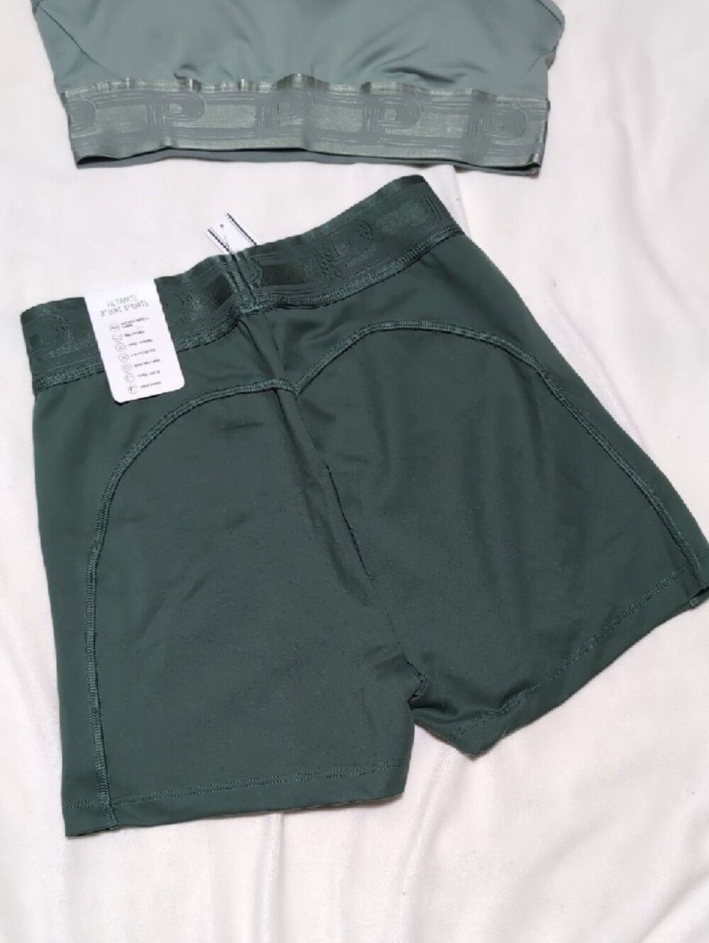 PINK Victoria's Secret Sage Green Active Bra Top Bike Shorts Workout Outfit - Picture 5 of 12